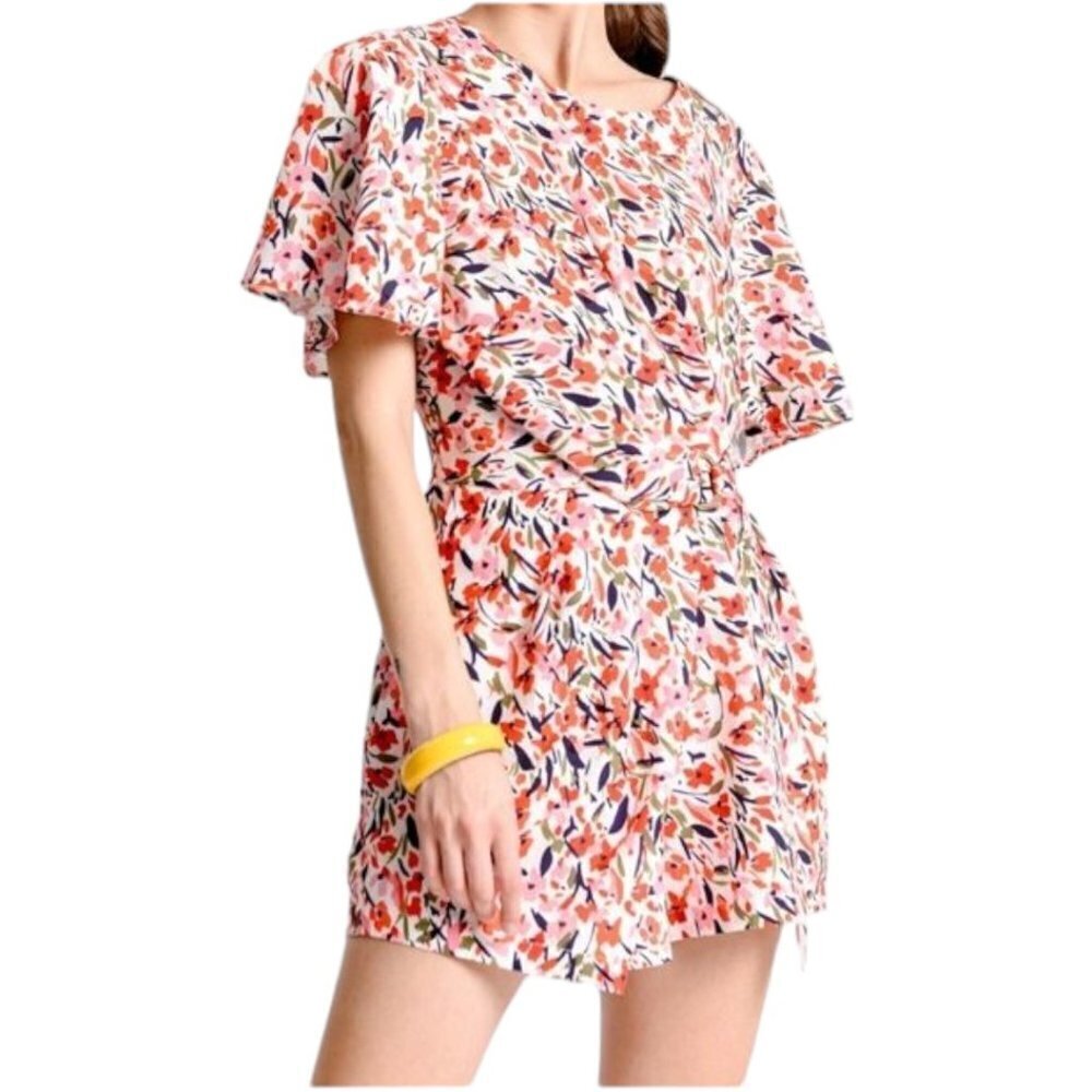MOLLY BRACKEN Floral Print Skirt Overlay Playsuit Romper Size L